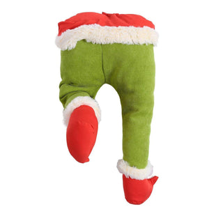 Grinch-inspired green elf legs adding a playful touch to Christmas and holiday decorations.