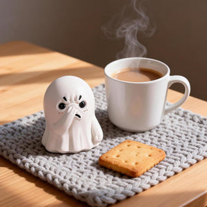 Durable resin Halloween decoration featuring a playful ghost – ideal for shelves, desks, and seasonal displays.