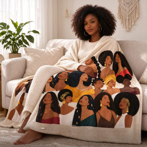 Afrocentric flannel throw blanket with soft Sherpa backing