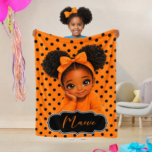 Personalized cartoon girl flannel blanket with name β perfect birthday or Christmas gift for little girls.