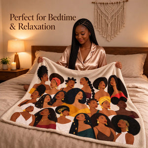 Celebrate Black culture with an Afrocentric flannel throw blanket, featuring a soft Sherpa backing and 4 sizes for cozy everyday use or gifting.