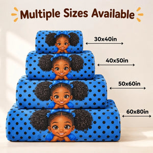 Personalized polka dots cartoon little girl blanket with custom name – soft flannel throw for girls.