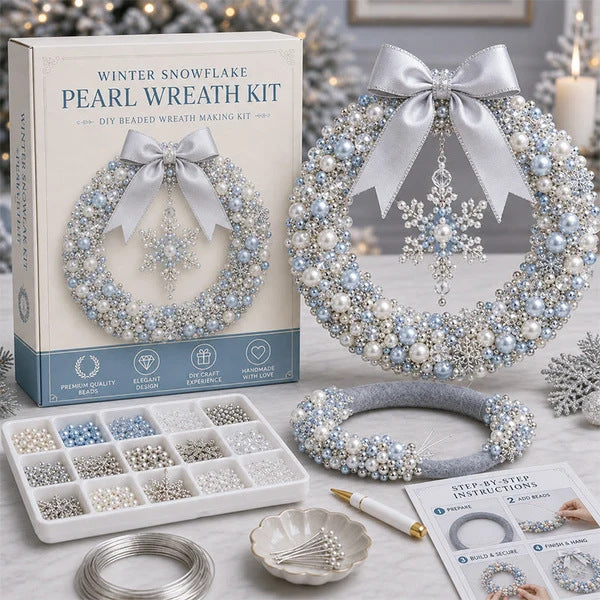 DIY Christmas pearl wreath kit featuring decorative pearl-style beads and festive craft elements for creating a seasonal wreath.
