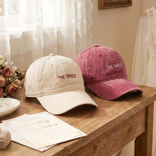 Personalized Embroidered Vintage Wash Cotton Cap. Ideal For Bridal Showers, Bachelor Events, Birthdays