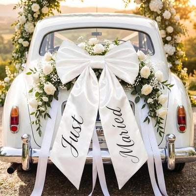 Personalized wedding car bow decor,large satin bow justmarried sign,honeymoon pary convoy