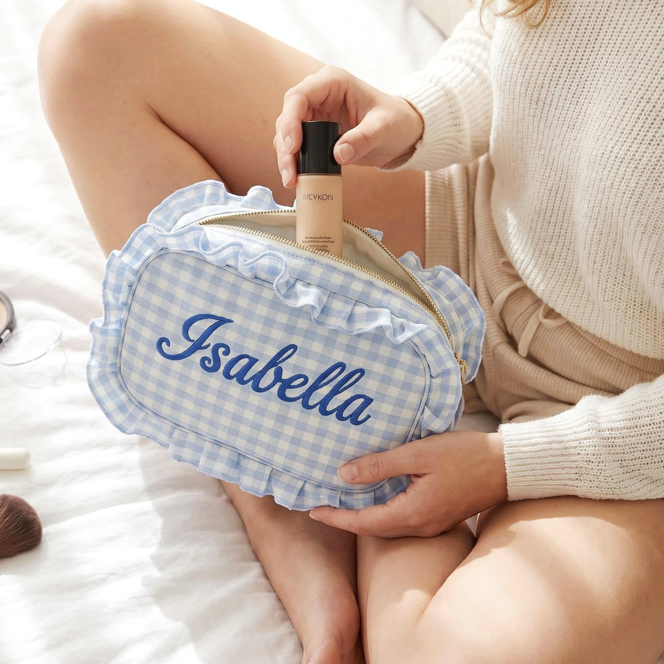Custom Ruffle Makeup Bag,Personalized Gingham Makeup Bags,Bridal Party Gift,Bridesmaid Gifts