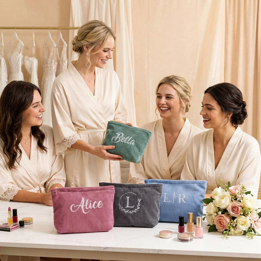 Personalized Corduroy Makeup Bag, Bridesmaid Makeup Bag Gift, Embroidered Makeup Bag, Wedding Party Gift Bag