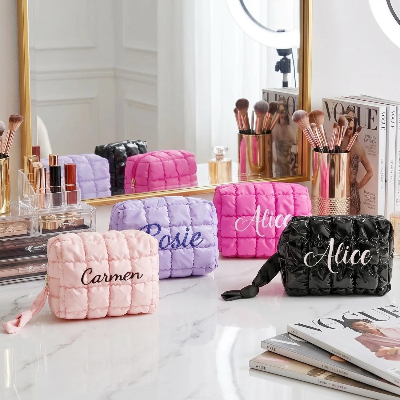 Custom Quilted Cosmetic Bags,Name Puffer Makeup Bag,Cosmetic Toiletry Pouch,Bridal Party Gift