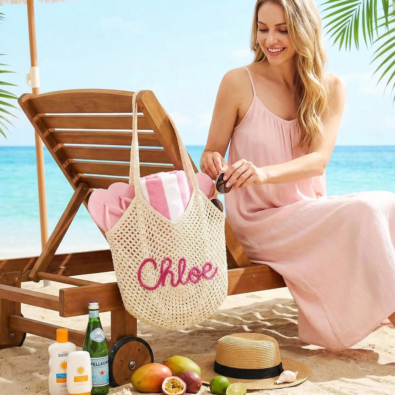 Personalized Beach Tote Bags, Bridesmaid Gift Bag, Lightweight Breathable Travel Tote,Bachelorette Trip Gifts
