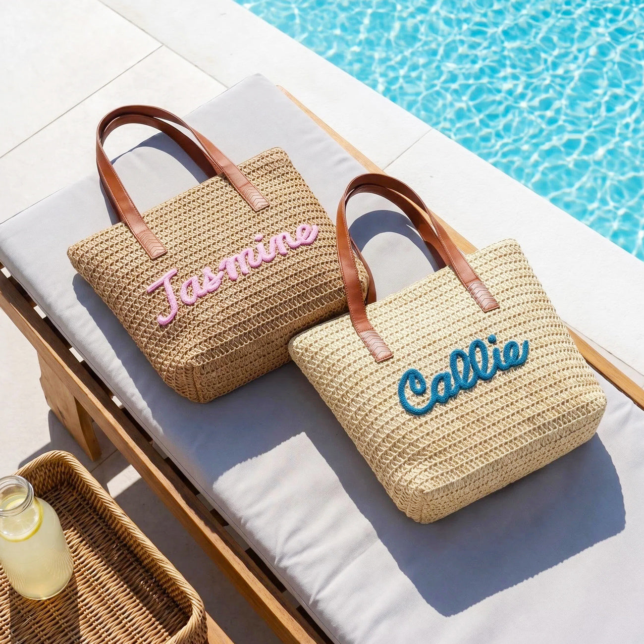 Custom Straw Beach Bags,Personalized Raffia Bag,Crochet Beach Totes,Bridesmaid Bridal Shower Gift