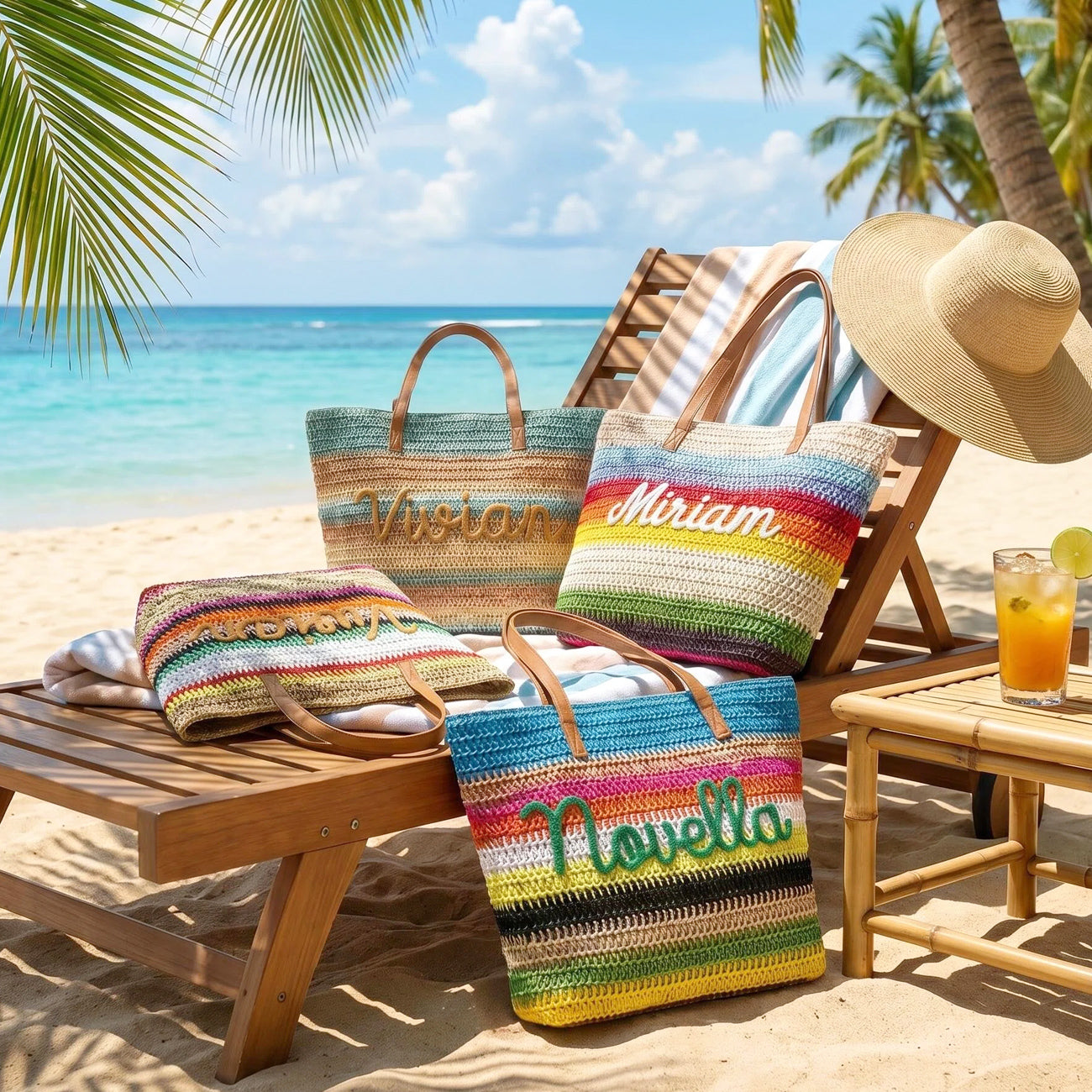 Custom Beach Straw Bags,Raffia Name Tote Bag,Bridesmaid Gift,Bachelorette Party