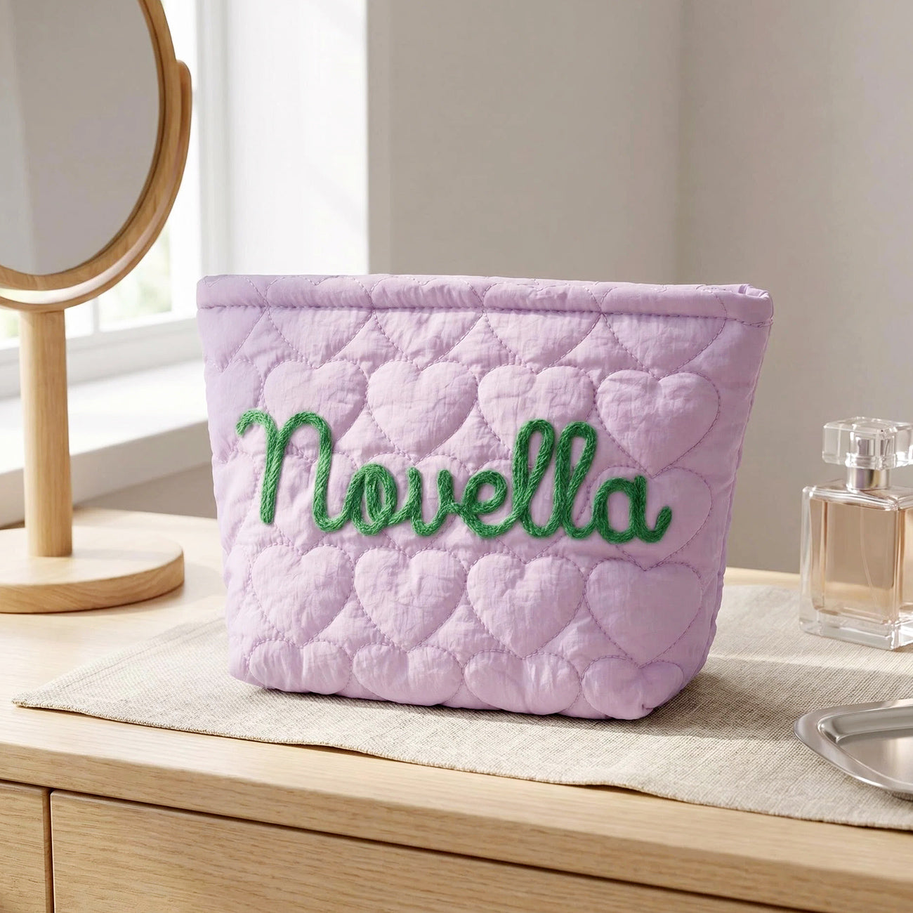 Personalized Quilted Makeup Bag,Nylon Toiletry,Custom Embroidered Name Bag,Bachelorette Bridesmaid Gift