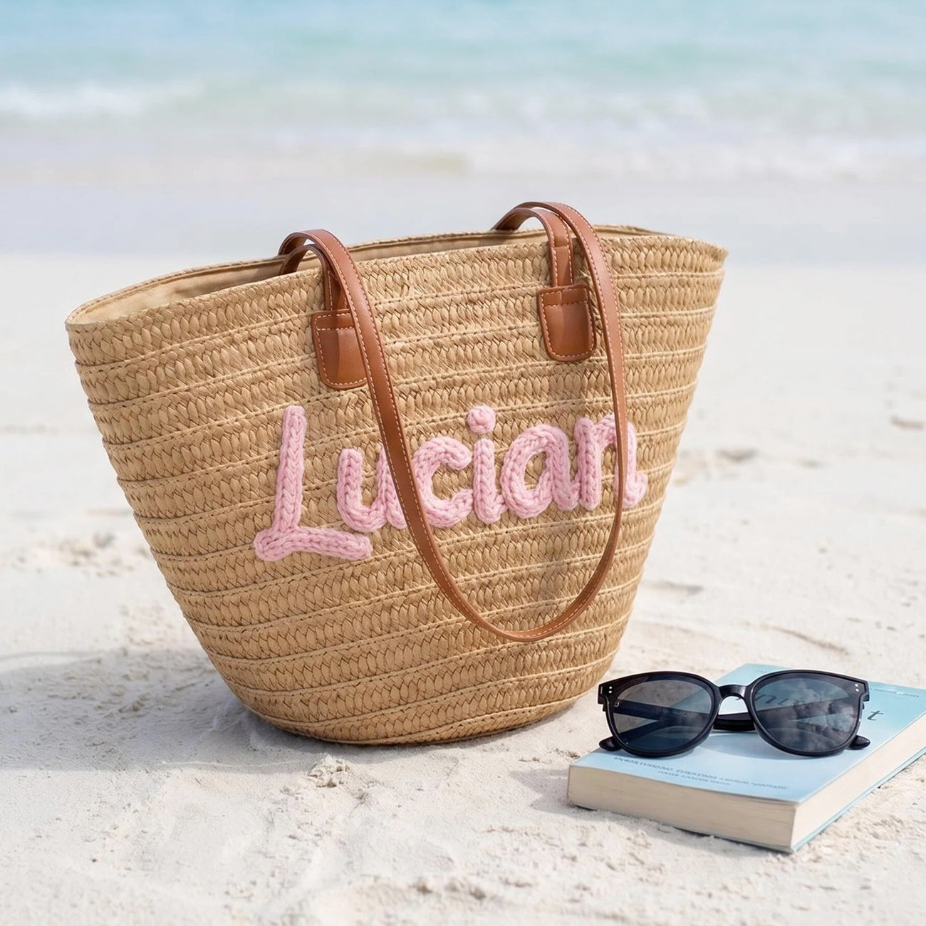 Custom Beach Straw Bag,Personalized Raffia Tote,Straw Bags With Name,Bridal Bridesmaid Gifts