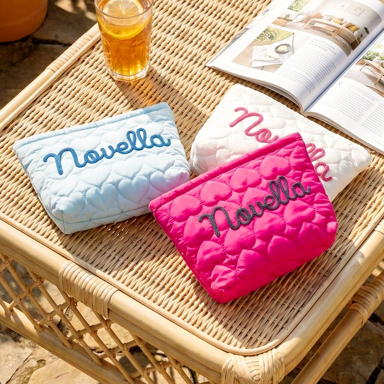 Personalized Quilted Makeup Bag,Nylon Toiletry,Custom Embroidered Name Bag,Bachelorette Bridesmaid Gift
