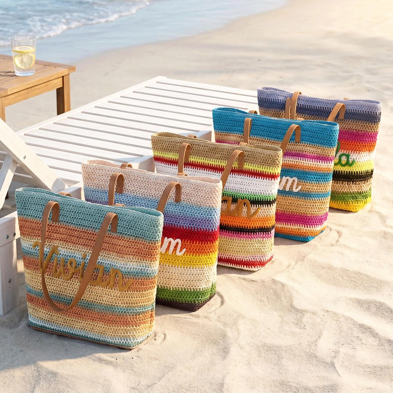Custom Beach Straw Bags,Raffia Name Tote Bag,Bridesmaid Gift,Bachelorette Party