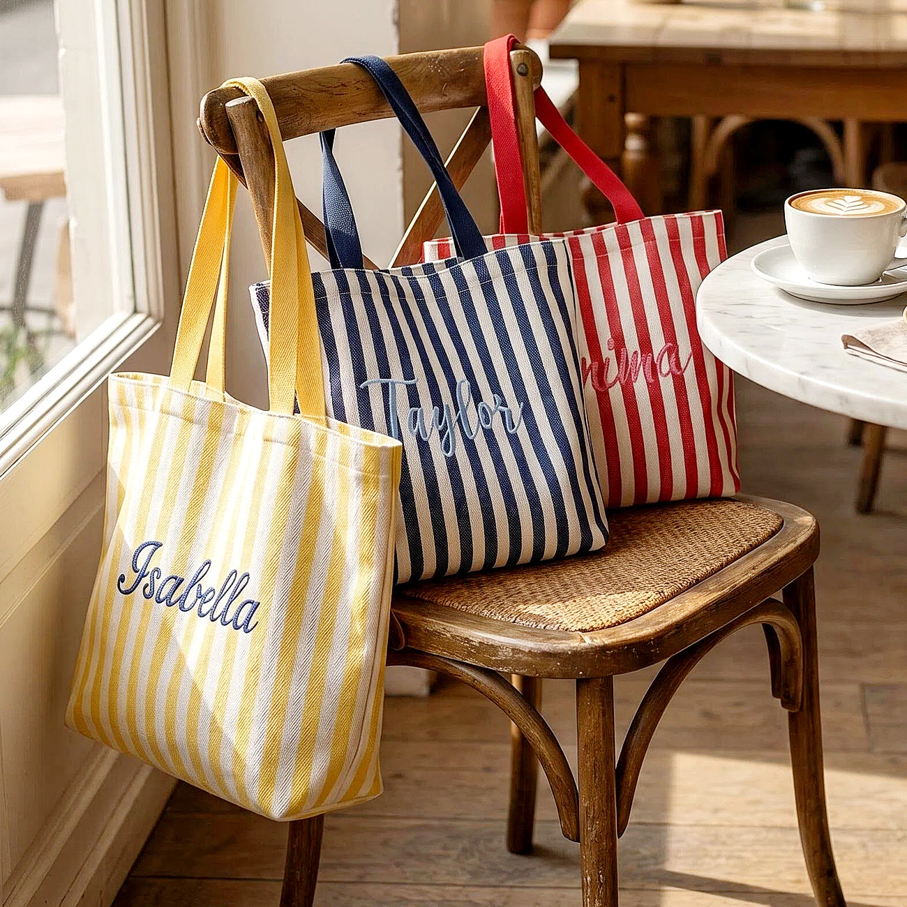 Custom Embroidered Striped Beach Bag,Travel Lightweight Bags,Pool Bag for Women,Bachelorette Gift