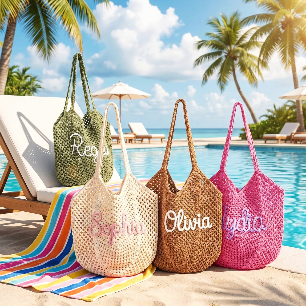 Personalized Beach Tote Bags, Bridesmaid Gift Bag, Lightweight Breathable Travel Tote,Bachelorette Trip Gifts