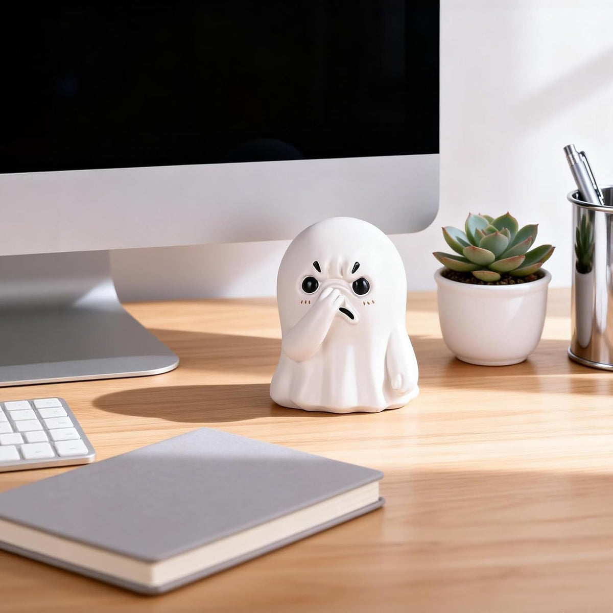 Whimsical mini ghost statue with mischievous expression – perfect as a quirky holiday gift or party favor.