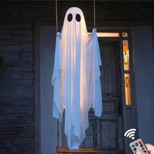 Oversized 1.5m Halloween large ghost swing ornament with glowing eyes for porch and yard displays.